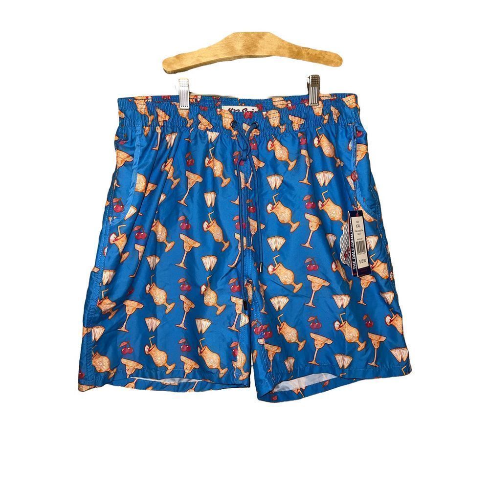 NWT Mr Swim Mens Cocktail Drink Print Swim Trunks Shorts XXL Blue Margarita Mai